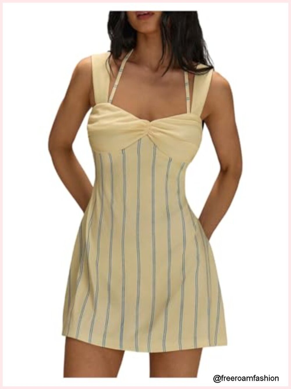 Striped Halter Mini Dress Summer Sleeveless Twist Front A Line Going Out Dresses